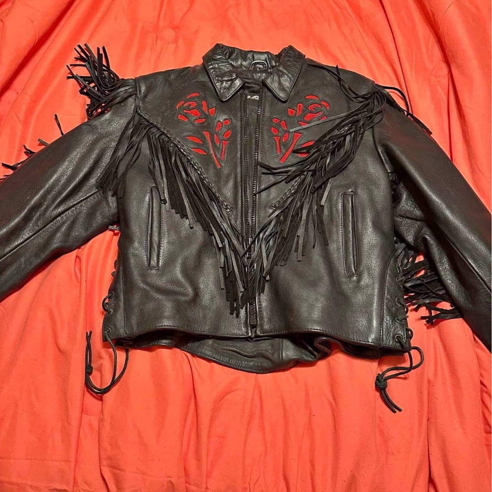 Black Leather Fringe Jacket